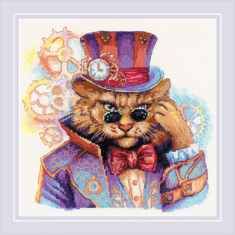 RIOLIS 2278 Steampunk katė – siuvinėjimo rinkinys, 20×20 cm, 18 ct Aida