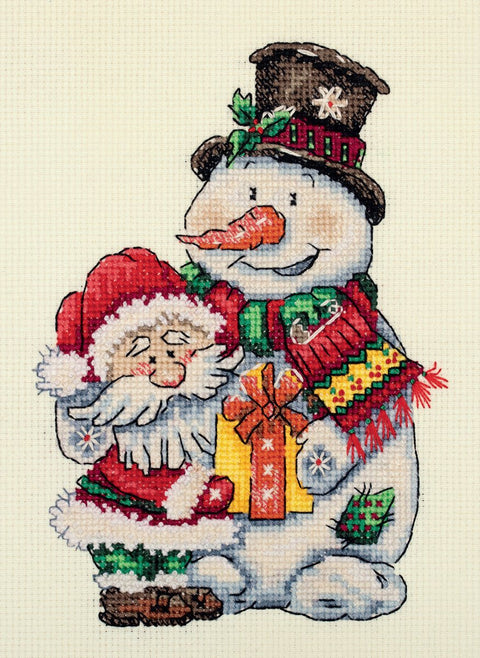 Šventinis kryželiu siuvinėjimo komplektas: Sniego senis ir Kalėdų Senelis - kaSiulai.lt