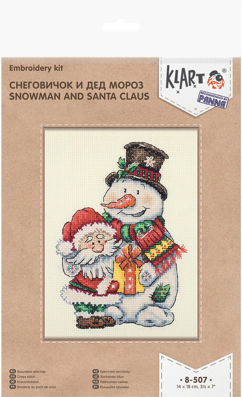 Šventinis kryželiu siuvinėjimo komplektas: Sniego senis ir Kalėdų Senelis - kaSiulai.lt