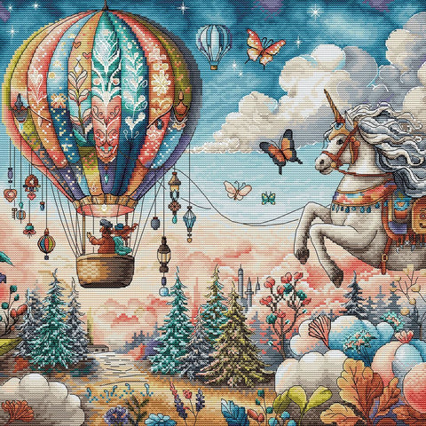 „Svajonių pasaulis“ – prabangus kryželiu siuvinėjimo rinkinys AVA-P138, 32x32 cm, Aida 16 ct, Luca-S ir DMC siūlai