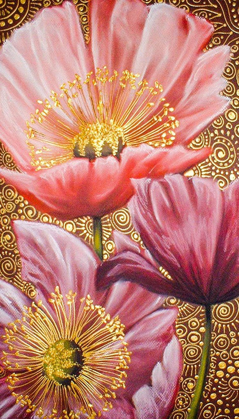 Deimantinės mozaikos rinkinys „Trys rožinės aguonos“ 40 x 70 cm