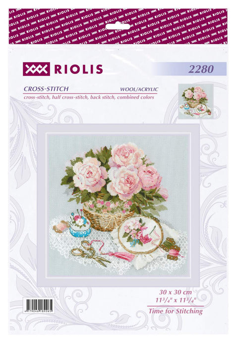 RIOLIS 2280 „Time for Stitching“ – siuvinėjimo rinkinys, 30×30 cm, 14 ct AIDA, vilna/akrilas