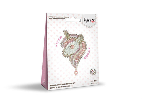 Vaikiškas kryželiu siuvinėjimo komplektas — brošė „Rožinis vienaragis“ - kaSiulai.lt