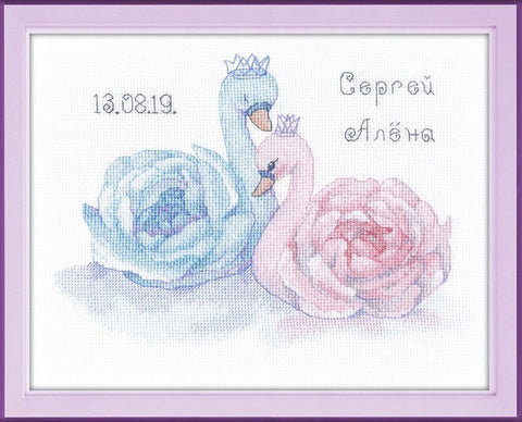 Vestuvių „Gulbės“ siuvinėjimo komplektas – Zweigart 16 ct, PNK Kirov, 22×15 cm - kaSiulai.lt