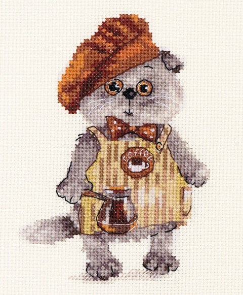 Žavingas „Barista“ kryželinis komplektas, Aida 14, 10×14 cm, 18 spalvų - kaSiulai.lt