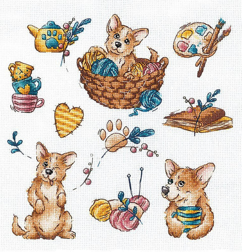 Žavingas korgis — Aida 16 ct siuvinėjimo komplektas, 21×21 cm - kaSiulai.lt