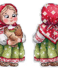 Žavingas mini siuvinėjimo komplektas „Mergaitė su višta“, 12×7 cm - kaSiulai.lt