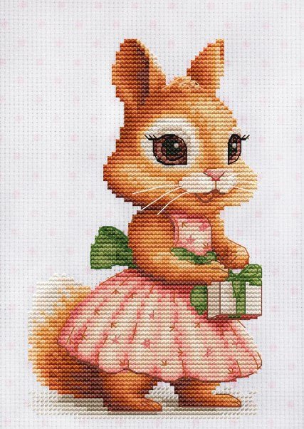 Žavingas siuvinėjimo komplektas kryželiu „Voverės dovana“ 10×17 cm Luca‑S - kaSiulai.lt