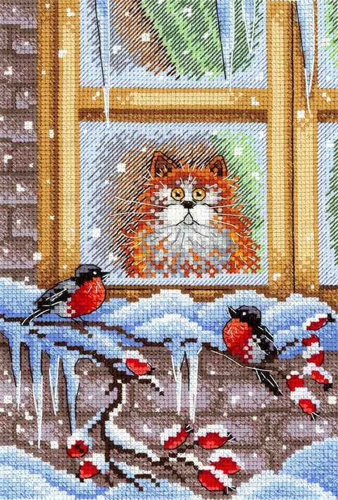 Žavus siuvinėjimo komplektas Funny Trio (Aida 18) 22×15 cm, 28 spalvų - kaSiulai.lt