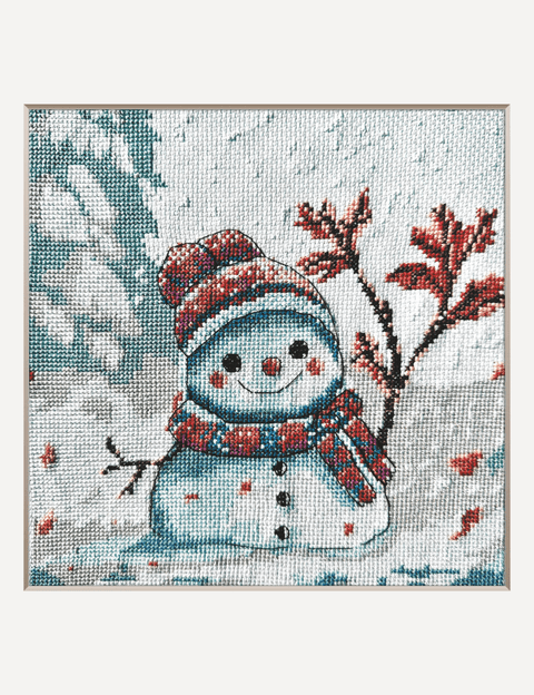Aine "Žiema" kryželiu siuvinėjimo rinkinys — sniego senis, 14 ct Aida, 20×20 cm