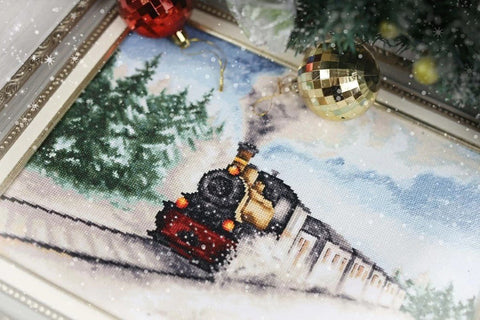 Žiemos ekspresas — siuvinėjimo komplektas ant Aida 16, 22,3×30 cm, 40 spalvų - kaSiulai.lt
